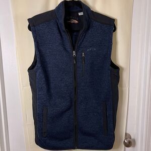 Orvis Men's R65 Sweater Fleece Vest Navy Blue Black Contrast Panels-Comfort-SZ L